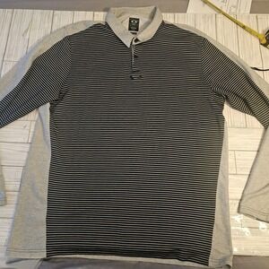 Oakley Shirt Mens 2XL Long Sleeve Striped Black & Gray‎ Stretch